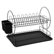 Scolapiatti da appoggio lavello in metallo 2 pian con portaposate e raccoglicocc