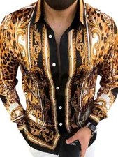 Camicia da uomo a maniche lunghe, colore: nero e oro - taglia XXL