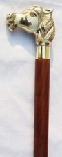Bastone da passeggio in legno marino con testa di cavallo in ottone massiccio...