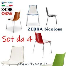 SCAB DESIGN SET 4 SEDIE SEDIA CASA BAR LIVING ZEBRA BICOLORE 4 GAMBE CROMATE
