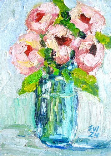 Peonie rosa vaso dipinto - rosa, in