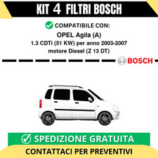 KIT BOSCH 4 Filtri tagliando per OPEL Agila (A) 1.3 CDTi 51 kw Diesel 2003-2007