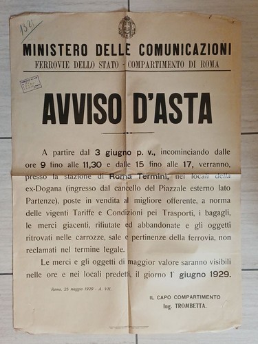 Manifesto originale 1929 - originale, asta