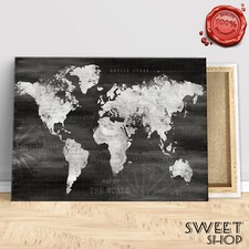 QUADRO MODERNO MAPPAMONDO MAP WORLD Stampa su Tela ALTA' QUALITA' ARTE BLACK WHI