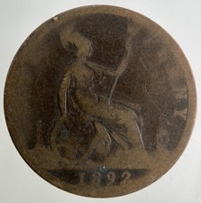 1892 Victoria One Penny Coin |