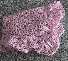 Copertina in cotone, rosa, uncinetto, fatta a mano, nascita,battesimo, corredino