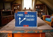 Indicatore Parigi Chateau Thierry Francia 2° guerra mondiale insegna in metallo alluminio