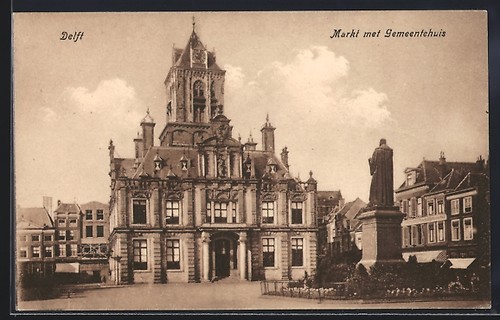 Cartolina delft markt - cartolina, delft,