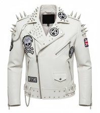Giacca pelle uomo bianca punk