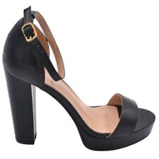 Sandali donna in pelle nero con tacco alto doppio 12 cm e plateau 3 cm cinturino
