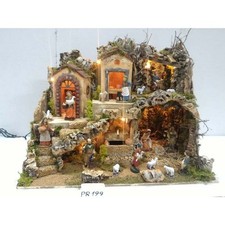 Presepe Artigianale Con Luci E Mulino A Vento Ambientazione Natalizia Completa