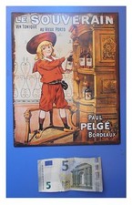 Targa vintage "Le Souverain, Paul Belgé, Bordeaux" (vino), metallo, cm 25x20
