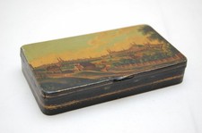 Tabacchiera Biedermeier lamiera bianca con olio - pittura a vernice paesaggio acqua di stob?