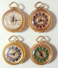 VINTAGE POCKET WATCH LADY MONACHINA REVLON GOLD NOS ENAMEL DIAL FOUR COLOR SWISS