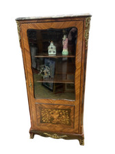 Antica vetrina vetrinetta intarsiata Napoleone III con bronzi dorati palissan...