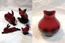 Vasetto e Figurine Animali Royal Doulton Flambè (Anatra, Lepre, Volpe)