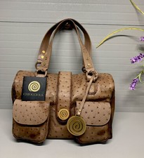 Borsa a mano marrone nuova senza etichette-Chiocciola italiana in pelle di struzzo goffrata-lusso