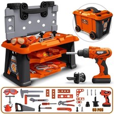 Banco Attrezzi per Bambini 2 in 1 65 Pz Valigetta Trapano Elettrico Idea Regalo