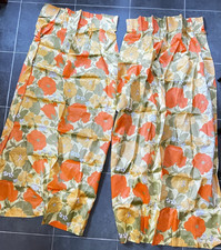 Coppia pannelli tenda pieghe pizzicato MCM floreale mod vintage anni 70, oro, arancione, verde