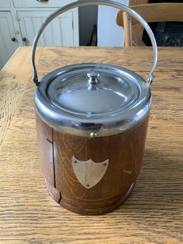 Antique wooden biscuit barrel - antique,