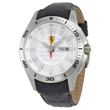 Orologio Uomo Ferrari Scuderia Quadrante Argento Pelle Nera