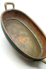 contenitore in rame di foma ovale vintage con manici in ottone vassoio pentola