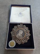 Medaglione Ciondolo Da Culla Argento Religioso Lavorato Primi '900