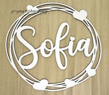 cerchio personalizzato con cuori fuoriporta con nome fiocco nascita in legno