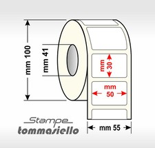24 ROTOLI DA 1500 ETICHETTE ADESIVE MM 50x30  CARTA TERMICA  + "OMAGGIO"