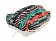 PORTE MONNAIE PEUGEOT 205 ROLAND GARROS TISSU MULTICOLORE ET CUIR BLANC