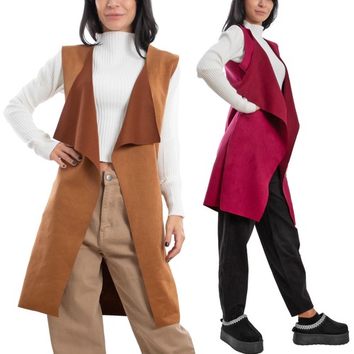 Gilet lungo donna - , scamosciato