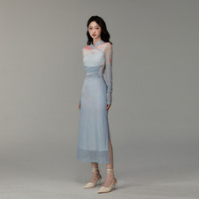 Abito donna blu pizzo