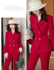 Tailleur completo donna ufficio giacca pantaloni maniche slim fit rosso T127