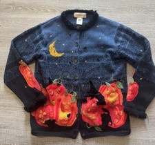 Cardigan maglione Halloween Susan Bristol vintage taglia S zucche pipistrelli strega