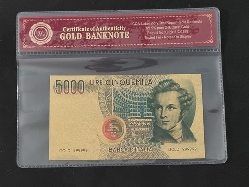 Banconota dorata 5000 lire - banconota,