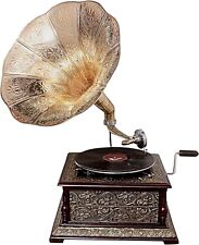 Gramophone Replica Player 78 rpm Square Embossed phonograph Brass Horn