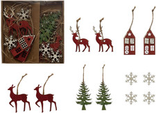 Fiocco Di Neve in Legno Tagliato Al Laser, Albero, Casa E Cervi, Multicolore, Co