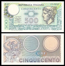 ITALY 500 LIRE 1974 P 94 UNC