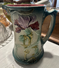 Vecchia brocca /caraffa/pichet -barbotine - fiori - ceramica francese