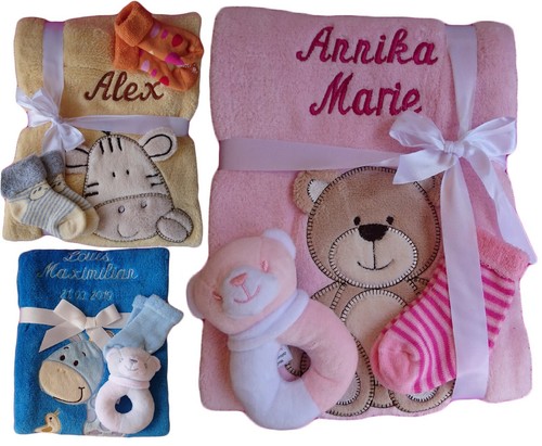 Coperta neonato ricamata con
