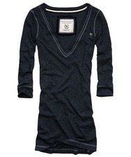 ABERCROMBIE & FITCH A&F V-neck pull t-shirt maglietta donna misto cotone blu new