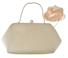 Borsa pochette H.L USA Harry Levine raso nuova vecchio stock champagne + portamonete