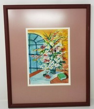 Daisies Brandy Strawberries Print Framed Matted Pastel Maroon Vintage 1993 