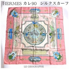 Sciarpa geografo HERMES Carr 90 seta rosa