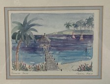 Stampe acquerello Sarah Mailn "Punto Gazebo" e "Sailing Away" cornice legno NJ Art