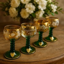 Set Antichi Bicchierini Liquore E&A Böckling Oro Vetro Soffiato Antico 