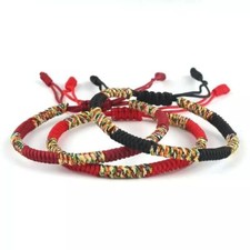 BRACCIALE CORDINA ROSSA BUDDISMO TIBETANO INTRECCIATO REGOLABILE PORTAFORTUNA