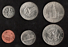 N 6 MONETE USA 2 HALF DOLLAR- 1 ONE DOLLAR- 1 FIVE CENT- 1 ONE DIMA- 1 ONE CENT