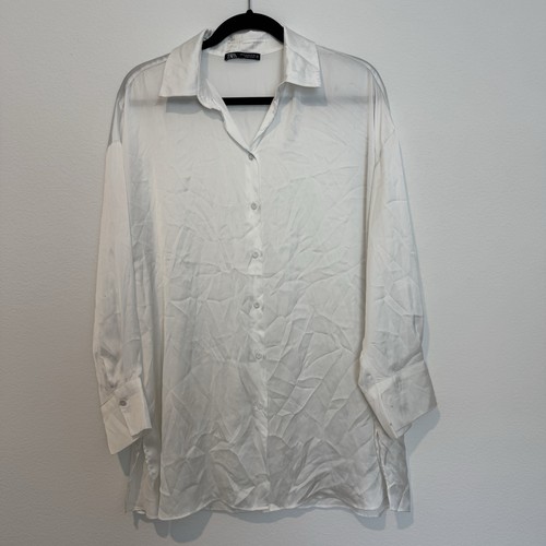 Zara white satin flowy - satin,