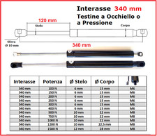 PISTONE a GAS Interasse 340 mm Fissaggio Occhiello Ø 8,2 o Pressione - 1 Pezzo